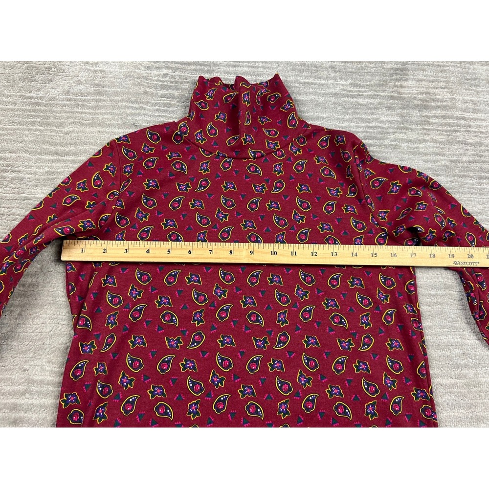 Youngland Turtleneck Women M Burgundy Paisley Floral Vintage 90s Long Sleeve Top - Picture 5 of 14